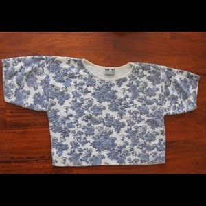 blue and white floral crop top